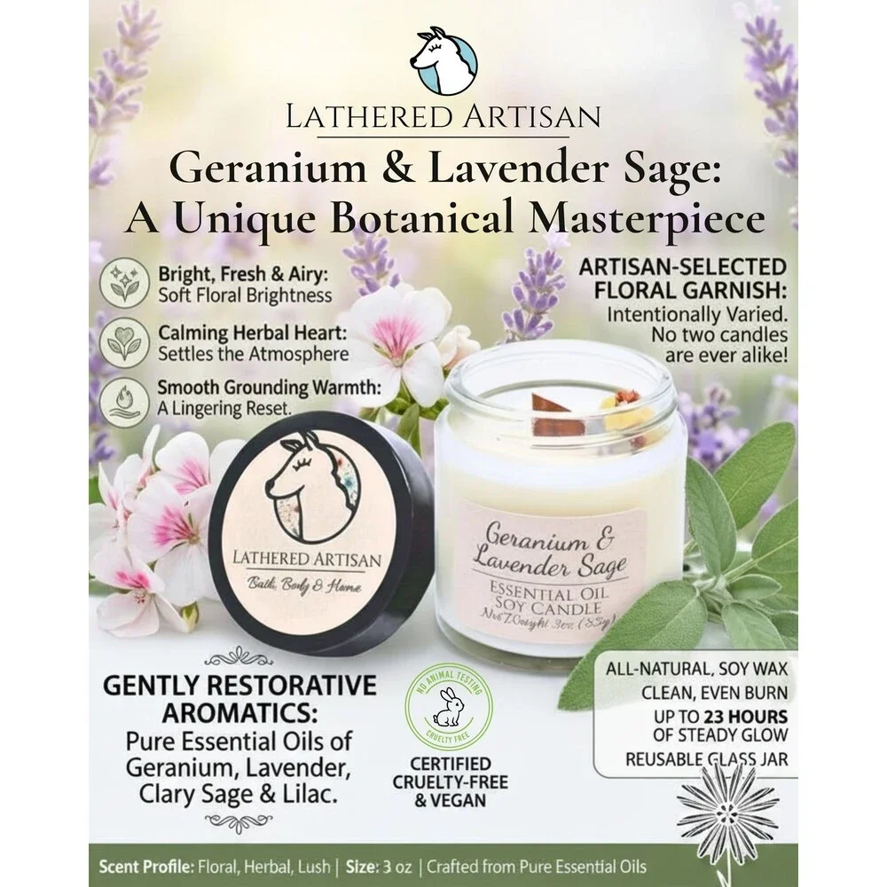 Geranium & Lavender Sage | Essential Oil | 3 oz Jar Candle